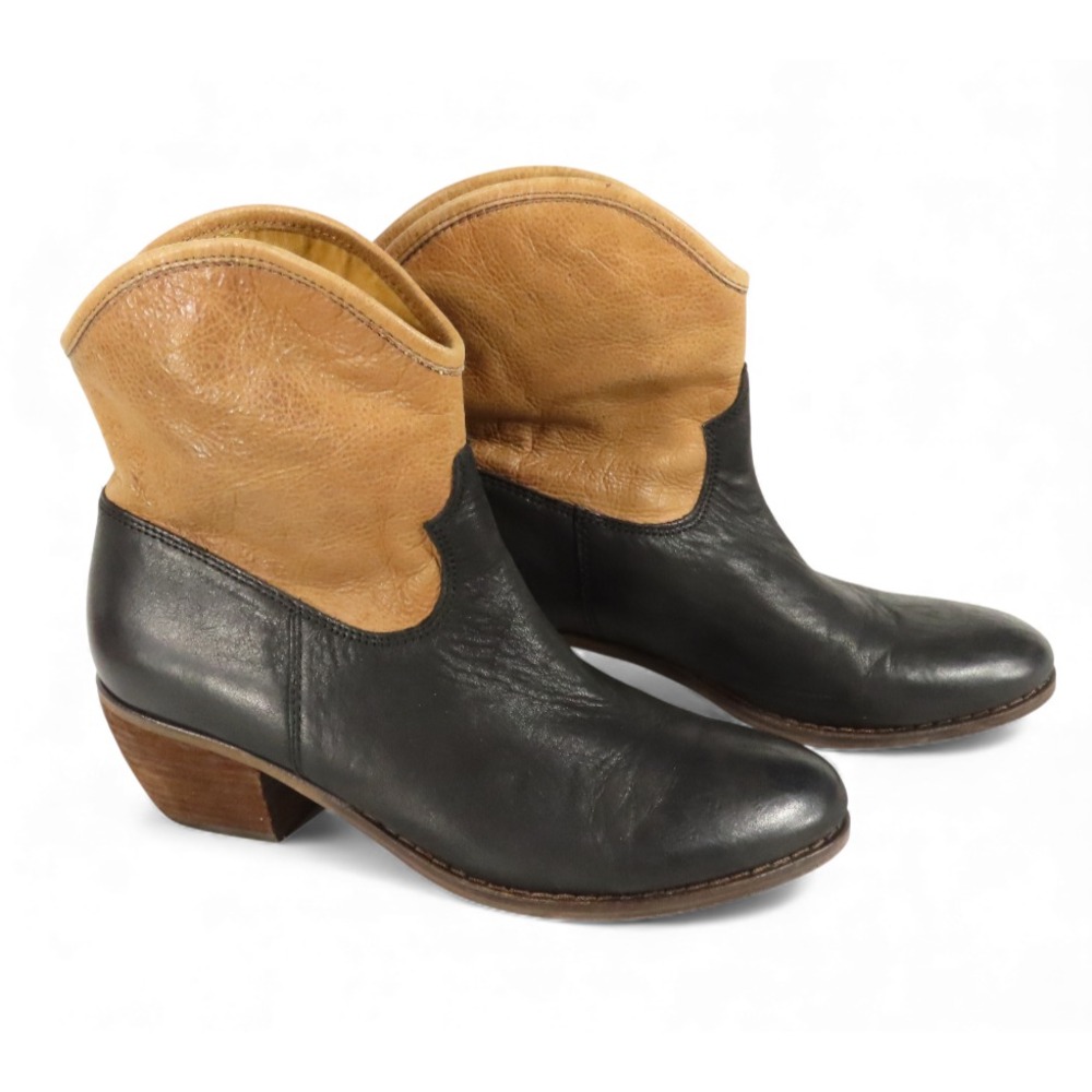 NICOLE Short Ankle Western Style Boots TWO-TONE BROWN BLACK LEATHER Dreamer 8 M